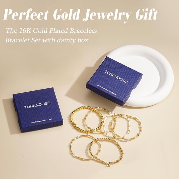 Beaded Initial Bracelets Set for Women Girls Gold Plated Stackable Jewelry - Picture 7 of 9